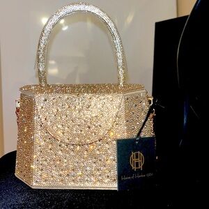 House Of Harlow 1960 Top Handle Crossbody Clutch Golden Rhinestone